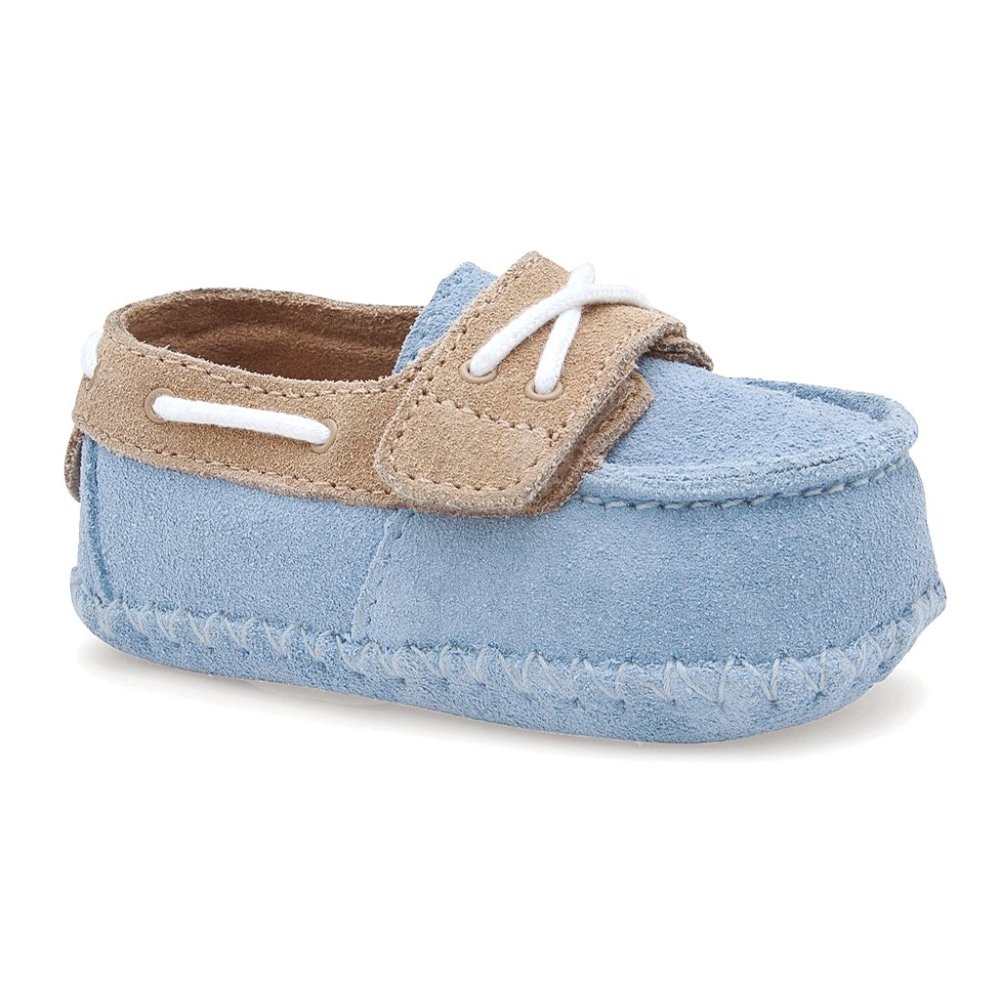 NEW UGG Baby I ZACH Blue Sheepskin Moccasin Boat Shoe Loafer Adjustable Strap - Picture 2 of 5